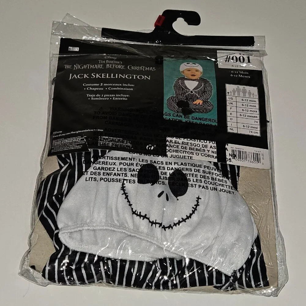 Disney Jack Skellington 2 pc Halloween Costume Baby 6-12 Months Hat Jumpsuit